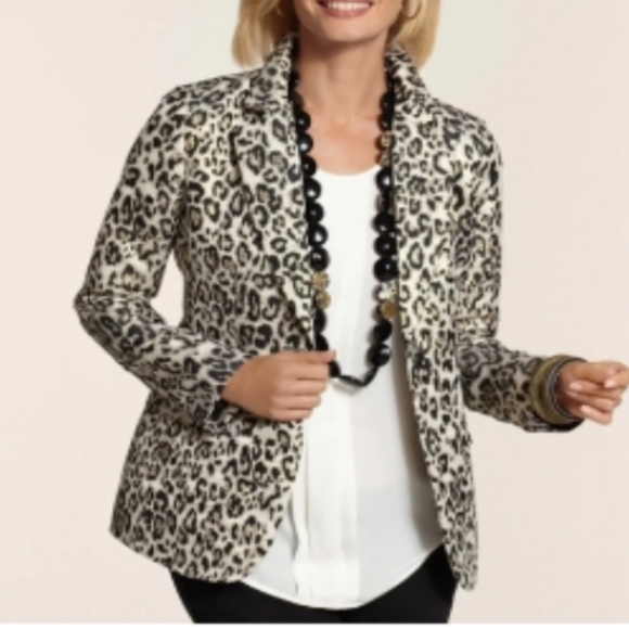 CHICO'S ANIMAL PRINT WITH METALLIC GOLD THREAD BLAZER, SZ 3 - Picture 1 of 8